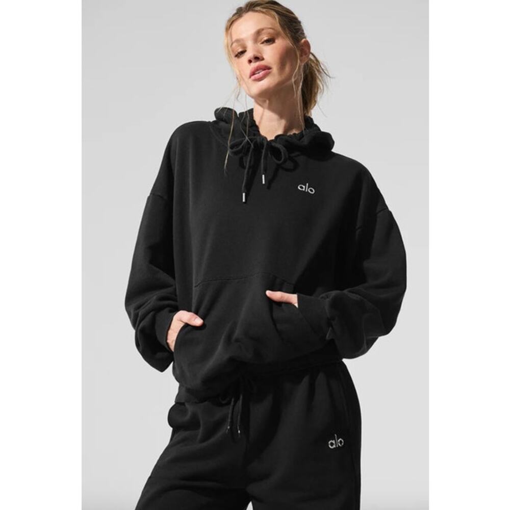 ALO Yoga Sweatshirt Size XS Black Accolade Hoodie Pullover $148 Workout